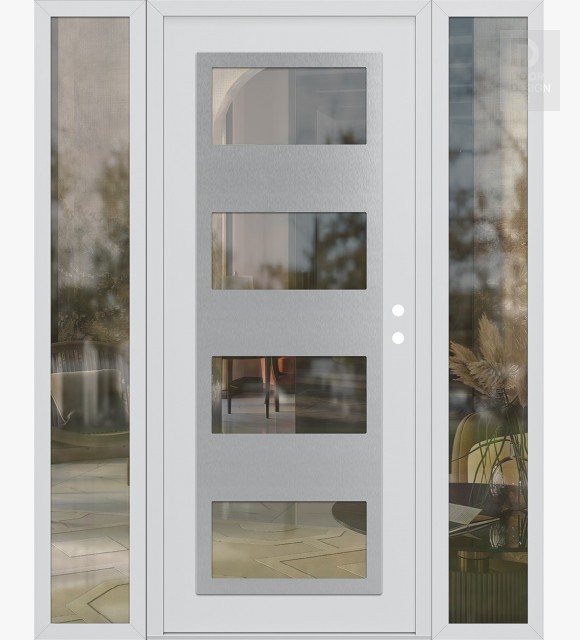 Modern Steel Front Door Diamond C2 64" x 80" white/white clear Glass Panel stainless steel LHI with 2 Sidelites clear Glass