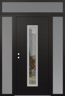 DIAMOND A11 60" X 96" BLACK/BLACK CLEAR GLASS PANEL STAINLESS STEEL RHI WITH 2 SIDELITES AND TRANSOM FROSTED GLASS