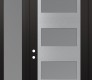 Modern Steel Front Door Diamond C2 50" x 96" black/white frosted Glass Panel stainless steel RHI with Sidelite and Transom frosted Glass
