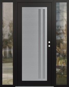 Diamond C6 64" x 80" black/white frosted Glass Panel stainless steel LHI with 2 Sidelites clear Glass