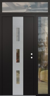 DIAMOND A7 52" X 96" BLACK/BLACK CLEAR GLASS PANEL STAINLESS STEEL LHI WITH SIDELITE AND TRANSOM CLEAR GLASS