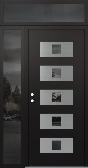 Diamond D8 50" x 96" black/black mirrored Glass Panel stainless steel RHI with Sidelite and Transom mirrored Glass