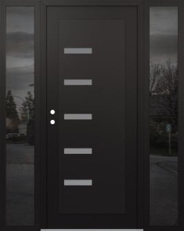 Diamond C8 68" x 80" black/white frosted Glass Panel black RHI with 2 Sidelites mirrored Glass