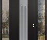 Modern Steel Front Door DIAMOND A8 64" X 96" BLACK/WHITE FROSTED GLASS PANEL STAINLESS STEEL LHI WITH 2 SIDELITES AND TRANSOM CLEAR GLASS