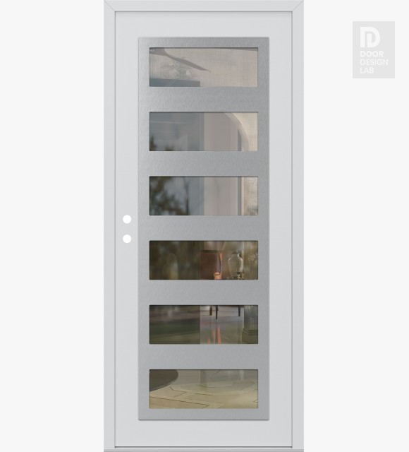 Modern Steel Front Door Diamond C9 36" x 80" white/white clear Glass Panel stainless steel RHI