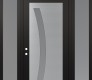 Modern Steel Front Door Diamond C4 60" x 96" black/white frosted Glass Panel stainless steel RHI with 2 Sidelites and Transom frosted Glass