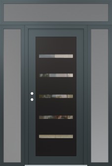 Diamond C7 64" x 96" anthracite/anthracite clear Glass Panel black RHI with 2 Sidelites and Transom frosted Glass