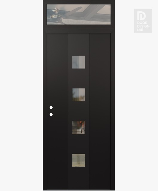 Modern Steel Front Door DIAMOND A12 36" X 96" BLACK/BLACK CLEAR GLASS PANEL BLACK RHI WITH TRANSOM CLEAR GLASS