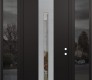 Modern Steel Front Door DIAMOND A2 64" X 96" BLACK/BLACK CLEAR GLASS PANEL STAINLESS STEEL LHI WITH 2 SIDELITES AND TRANSOM MIRRORED GLASS