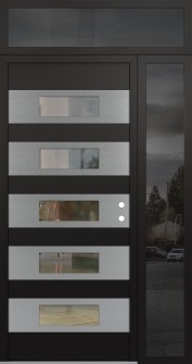 Diamond D5 52" x 96" black/black clear Glass Panel stainless steel LHI with Sidelite and Transom mirrored Glass