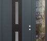 Modern Steel Front Door DIAMOND A6 48" X 96" ANTHRACITE/ANTHRACITE FROSTED GLASS PANEL BLACK LHI WITH SIDELITE AND TRANSOM CLEAR GLASS