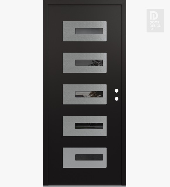 Modern Steel Front Door Diamond D6 36" x 80" black/black mirrored Glass Panel stainless steel LHI