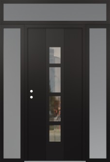 DIAMOND A10 60" X 96" BLACK/BLACK CLEAR GLASS PANEL BLACK RHI WITH 2 SIDELITES AND TRANSOM FROSTED GLASS