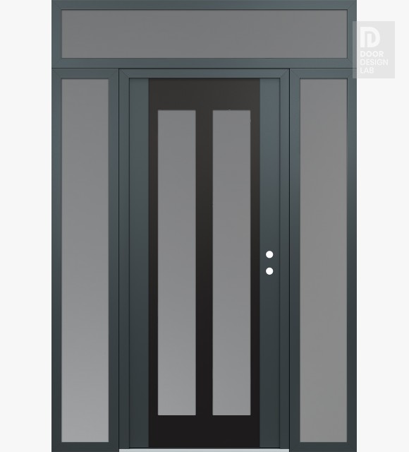 Modern Steel Front Door Diamond C14 68" x 96" anthracite/anthracite frosted Glass Panel black LHI with 2 Sidelites and Transom frosted Glass