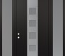 Modern Steel Front Door DIAMOND A13 68" X 96" BLACK/WHITE FROSTED GLASS PANEL STAINLESS STEEL RHI WITH 2 SIDELITES AND TRANSOM FROSTED GLASS