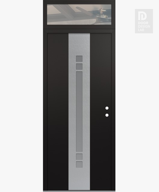 Modern Steel Front Door DIAMOND A4 36" X 96" BLACK/WHITE FROSTED GLASS PANEL STAINLESS STEEL LHI WITH TRANSOM CLEAR GLASS