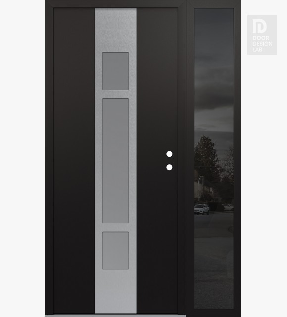 Modern Steel Front Door DIAMOND A9 48" X 80" BLACK/WHITE FROSTED GLASS PANEL STAINLESS STEEL LHI WITH SIDELITE MIRRORED GLASS