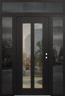 Diamond C14 68" x 96" black/black clear Glass Panel black LHI with 2 Sidelites and Transom mirrored Glass