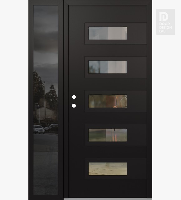 Modern Steel Front Door Diamond D3 50" x 80" black/black clear Glass Panel black RHI with Sidelite mirrored Glass