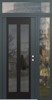 Diamond C14 52" x 96" anthracite/anthracite mirrored Glass Panel black LHI with Sidelite and Transom clear Glass