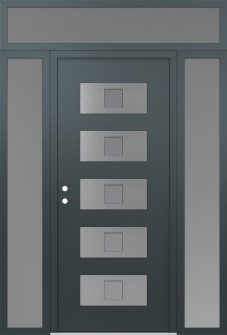 Diamond D8 60" x 96" anthracite/anthracite frosted Glass Panel stainless steel RHI with 2 Sidelites and Transom frosted Glass