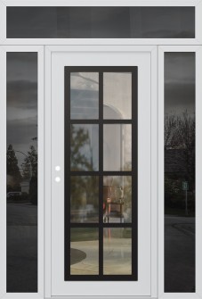 Diamond C16 60" x 96" white/white clear Glass Panel black RHI with 2 Sidelites and Transom mirrored Glass