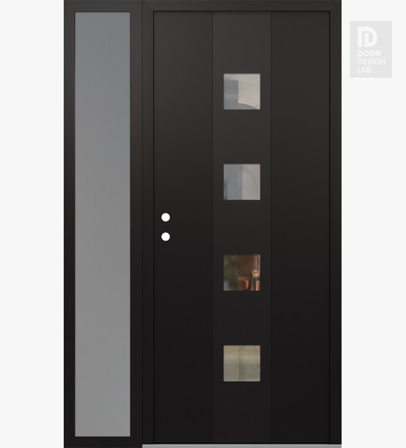Modern Steel Front Door DIAMOND A12 52" X 80" BLACK/BLACK CLEAR GLASS PANEL BLACK RHI WITH SIDELITE FROSTED GLASS
