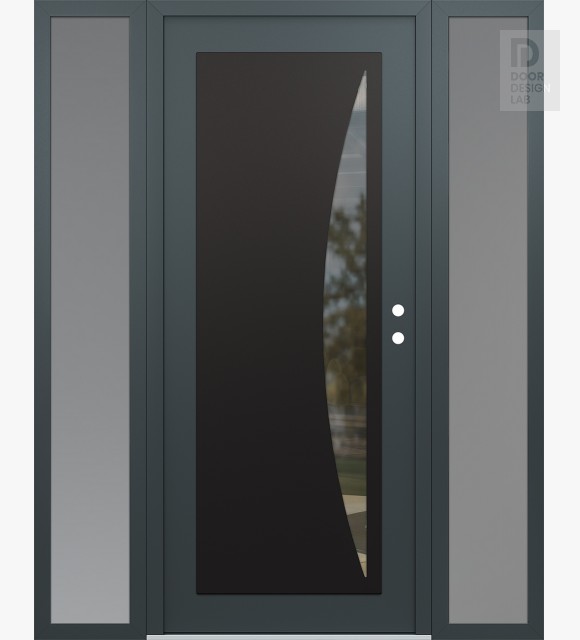 Modern Steel Front Door Diamond C13 60" x 80" anthracite/anthracite clear Glass Panel black LHI with 2 Sidelites frosted Glass