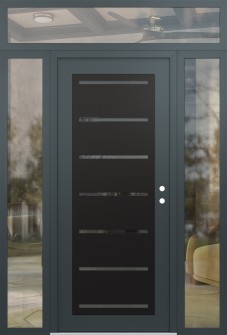 Diamond C11 60" x 96" anthracite/anthracite mirrored Glass Panel black LHI with 2 Sidelites and Transom clear Glass