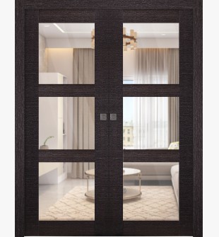 Avanti 3 Lite Clear Vetro Black Apricot Double pocket doors