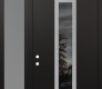 Modern Steel Front Door DIAMOND A11 48" X 96" BLACK/BLACK MIRRORED GLASS PANEL STAINLESS STEEL RHI WITH SIDELITE AND TRANSOM FROSTED GLASS