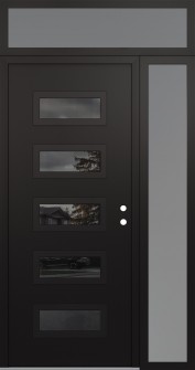 Diamond D1 50" x 96" black/black mirrored Glass Panel black LHI with Sidelite and Transom frosted Glass