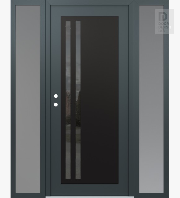 Modern Steel Front Door Diamond C6 60" x 80" anthracite/anthracite mirrored Glass Panel black RHI with 2 Sidelites frosted Glass