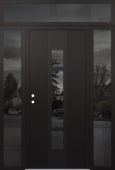 DIAMOND A9 60" X 96" BLACK/BLACK MIRRORED GLASS PANEL BLACK RHI WITH 2 SIDELITES AND TRANSOM MIRRORED GLASS