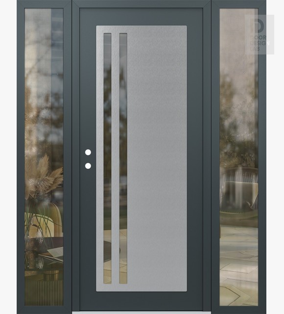Modern Steel Front Door Diamond C6 68" x 80" anthracite/anthracite clear Glass Panel stainless steel RHI with 2 Sidelites clear Glass