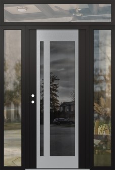 Diamond C15 64" x 96" black/black mirrored Glass Panel stainless steel RHI with 2 Sidelites and Transom clear Glass