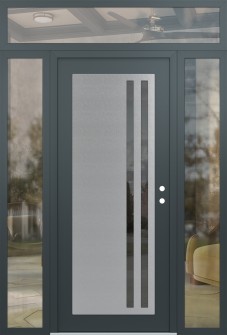 Diamond C6 60" x 96" anthracite/anthracite mirrored Glass Panel stainless steel LHI with 2 Sidelites and Transom clear Glass