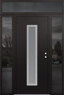 DIAMOND A11 68" X 96" BLACK/WHITE FROSTED GLASS PANEL STAINLESS STEEL LHI WITH 2 SIDELITES AND TRANSOM MIRRORED GLASS