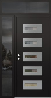 Diamond D6 52" x 96" black/black clear Glass Panel stainless steel RHI with Sidelite and Transom mirrored Glass