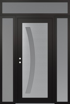 Diamond C4 60" x 96" black/white frosted Glass Panel stainless steel RHI with 2 Sidelites and Transom frosted Glass