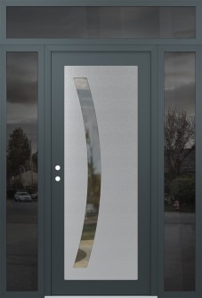 Diamond C4 64" x 96" anthracite/anthracite clear Glass Panel stainless steel RHI with 2 Sidelites and Transom mirrored Glass