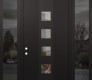Modern Steel Front Door DIAMOND A13 60" X 96" BLACK/BLACK CLEAR GLASS PANEL BLACK RHI WITH 2 SIDELITES AND TRANSOM MIRRORED GLASS