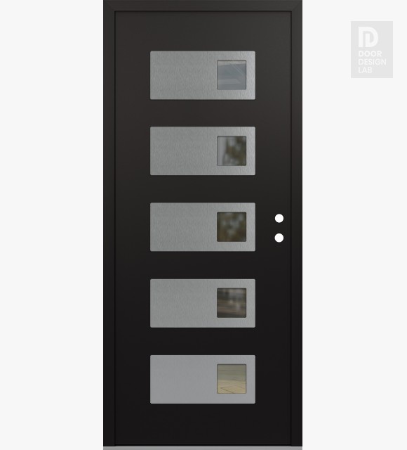 Modern Steel Front Door Diamond D2 36" x 80" black/black clear Glass Panel stainless steel LHI