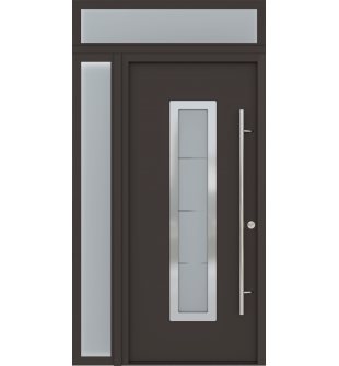 MODERN FRONT STEEL DOOR ARGOS BROWN/WHITE 49 1/4" X 95 11/16" RHI + SIDELITE LEFT/TRANSOM