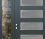 Modern Steel Front Door Diamond D3 48" x 96" anthracite/anthracite frosted Glass Panel stainless steel RHI with Sidelite and Transom clear Glass