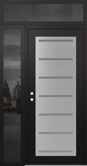 Diamond C11 50" x 96" black/white frosted Glass Panel stainless steel RHI with Sidelite and Transom mirrored Glass