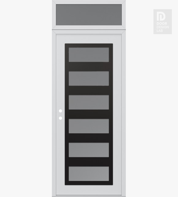 Modern Steel Front Door Diamond C9 36" x 96" white/white frosted Glass Panel black RHI with Transom frosted Glass