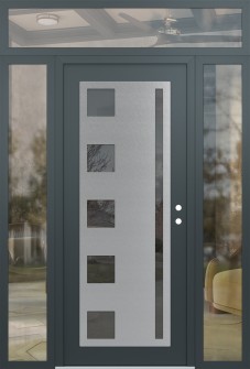 Diamond C3 64" x 96" anthracite/anthracite mirrored Glass Panel stainless steel LHI with 2 Sidelites and Transom clear Glass