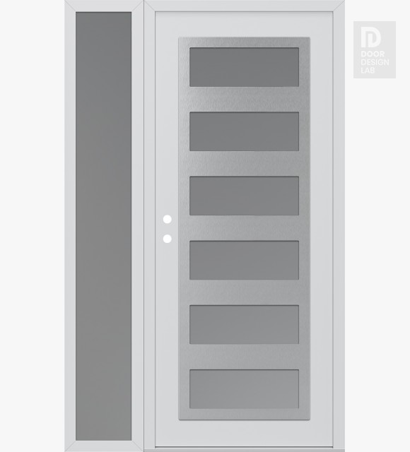 Modern Steel Front Door Diamond C9 50" x 80" white/white frosted Glass Panel stainless steel RHI with Sidelite frosted Glass