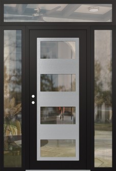 Diamond C2 60" x 96" black/black clear Glass Panel stainless steel RHI with 2 Sidelites and Transom clear Glass